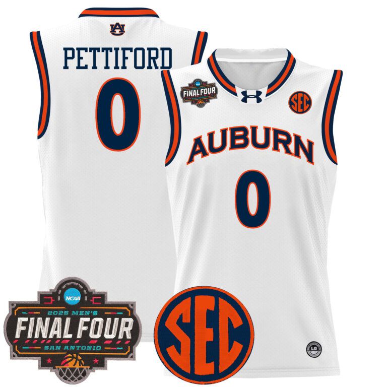 Men Auburn Tigers white Custom 2025 Final Four Patch Lightweight  NCAA Jersey